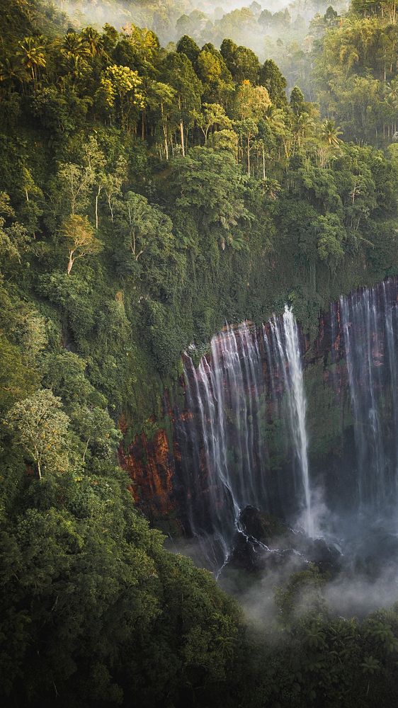 Waterfall mobile wallpaper, nature iPhone background, Tumpak Sewu Waterfalls, Indonesia