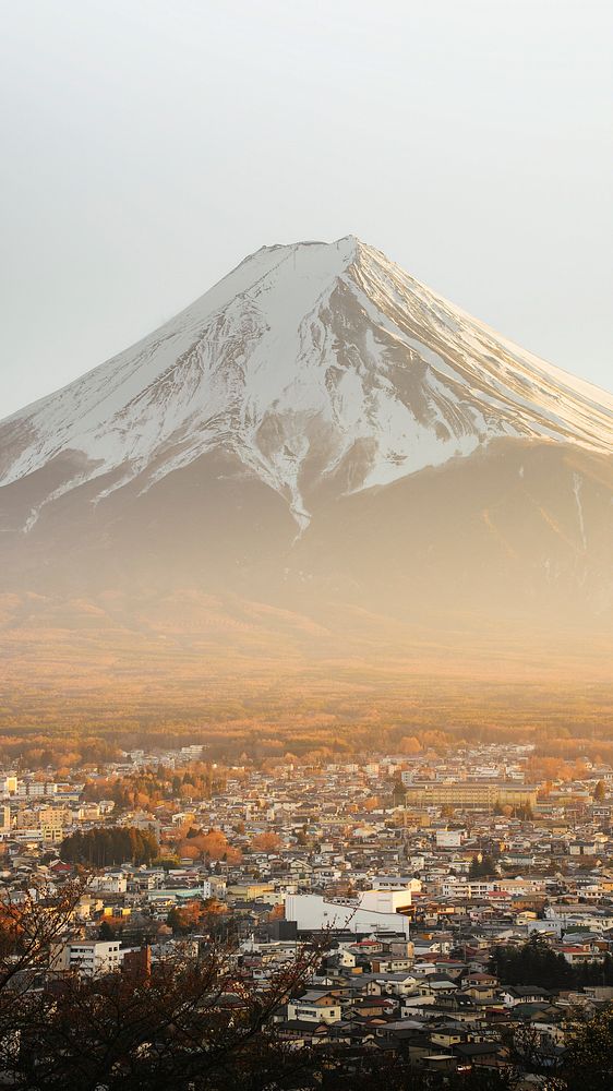 Mount Fuji and Kawaguchiko town, Japan mobile phone wallpaper