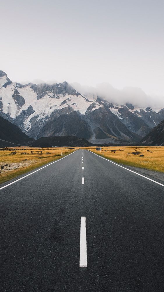 Nature phone wallpaper, mountain mobile background road to Mount Cook, New Zealand, travel destination