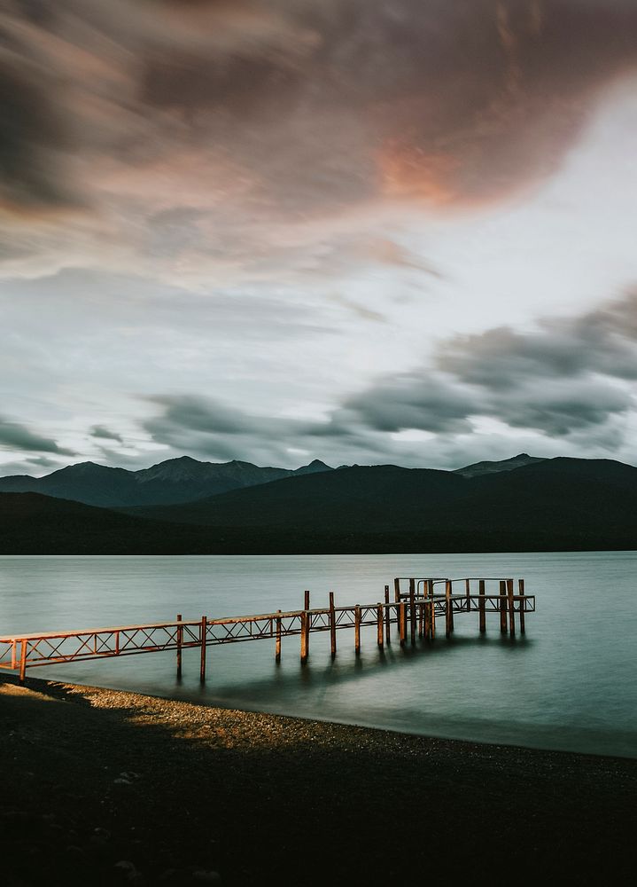 Sunset at the Te Anau pier in New Zealand