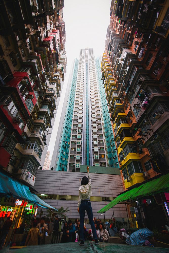Girl at Yick Fat Building in Hong Kong. 10 MARCH, 2019 - HONG KONG