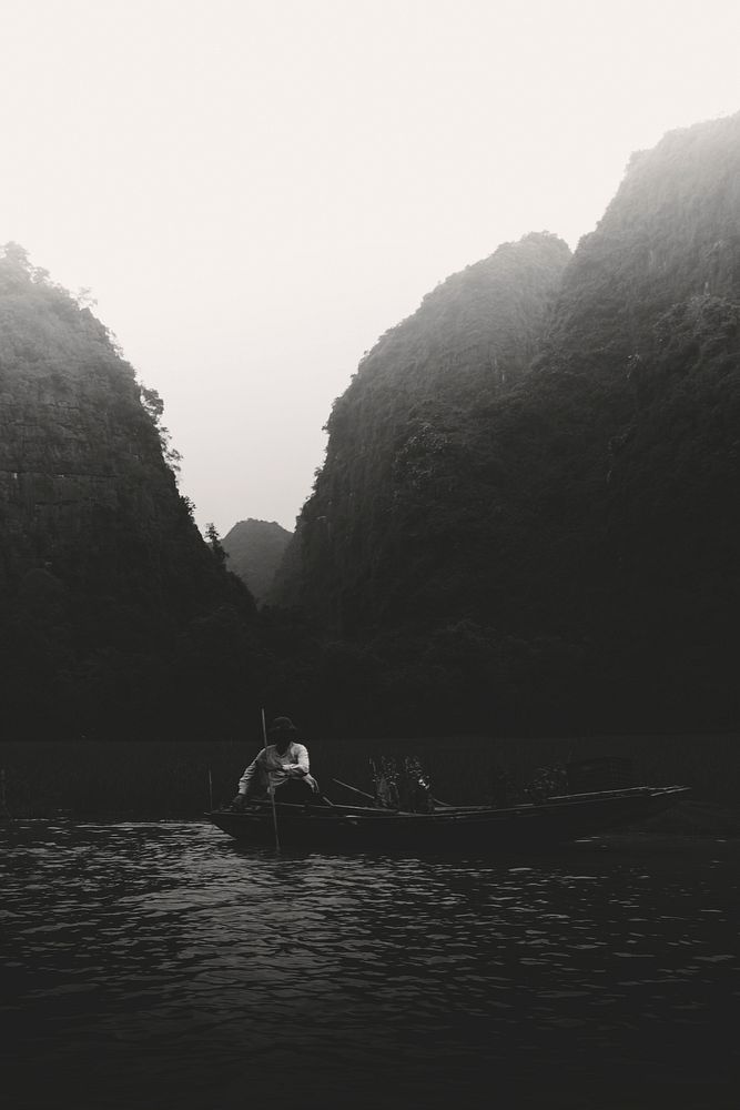 Sailing boat at Tam Coc national park, Vietnam