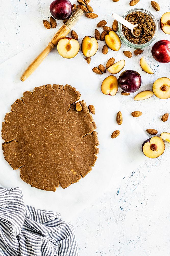 Ingredients for Almond plum galette food photography recipe idea