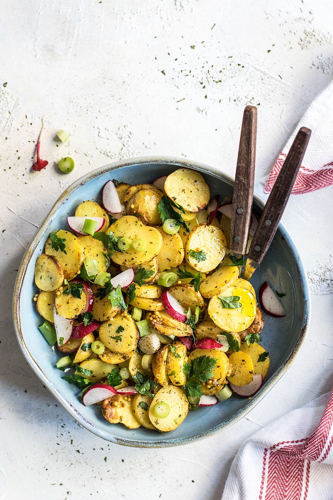 Homemade roasted potato salad food photography recipe idea
