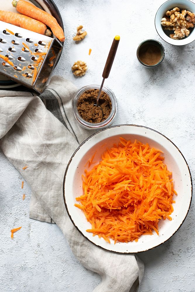 Grated carrots in a bowl