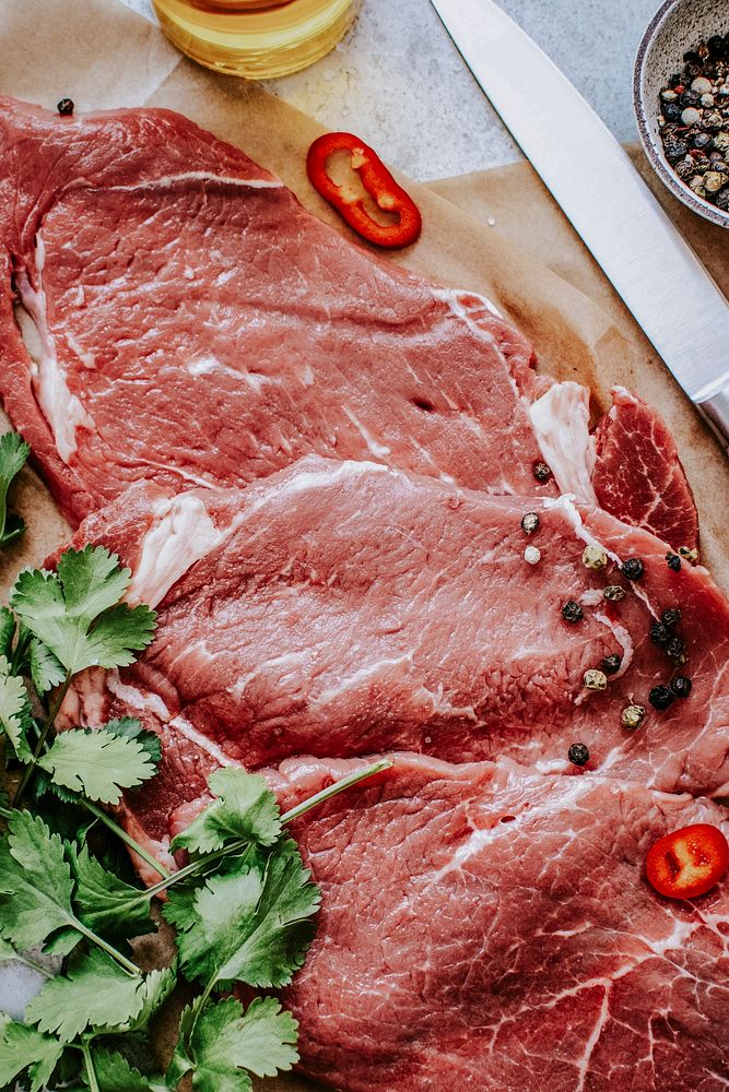 Raw beef preparing to be cooked