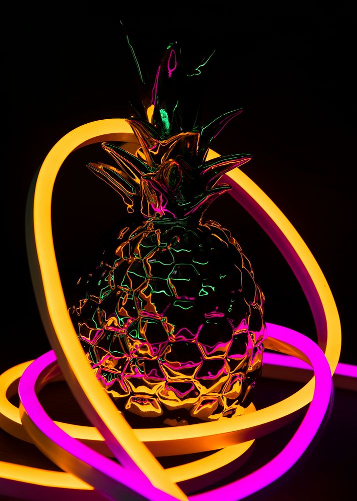 Pineapple covered in neon lights