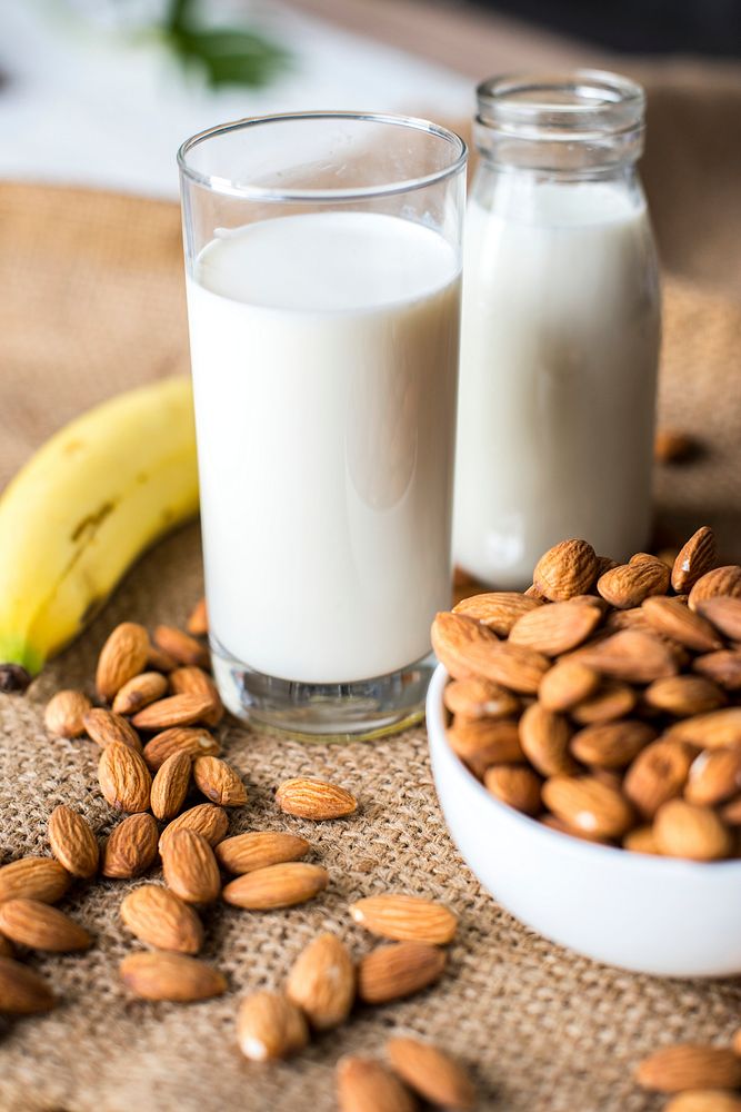 Organic almond milk and almonds