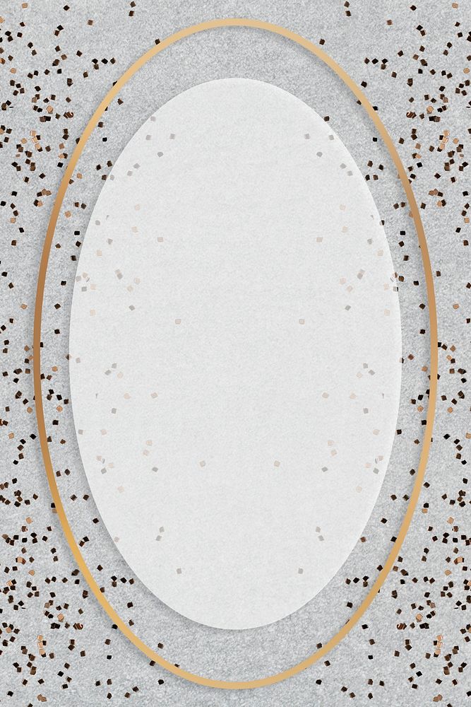 Gold shimmering oval frame design element on a gray background