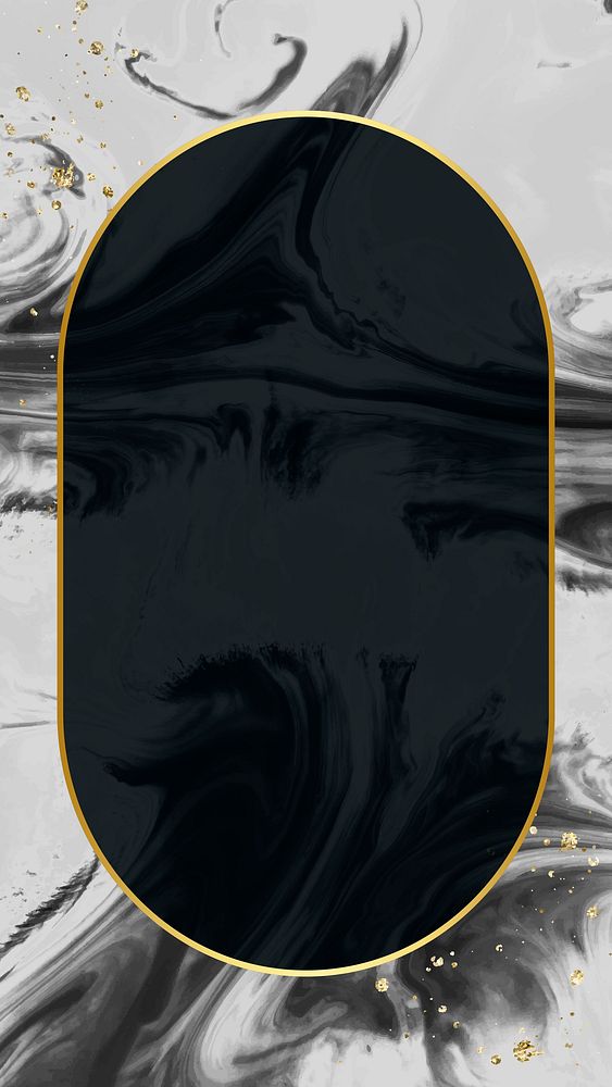 Ellipse gold frame on abstract black watercolor phone background vector