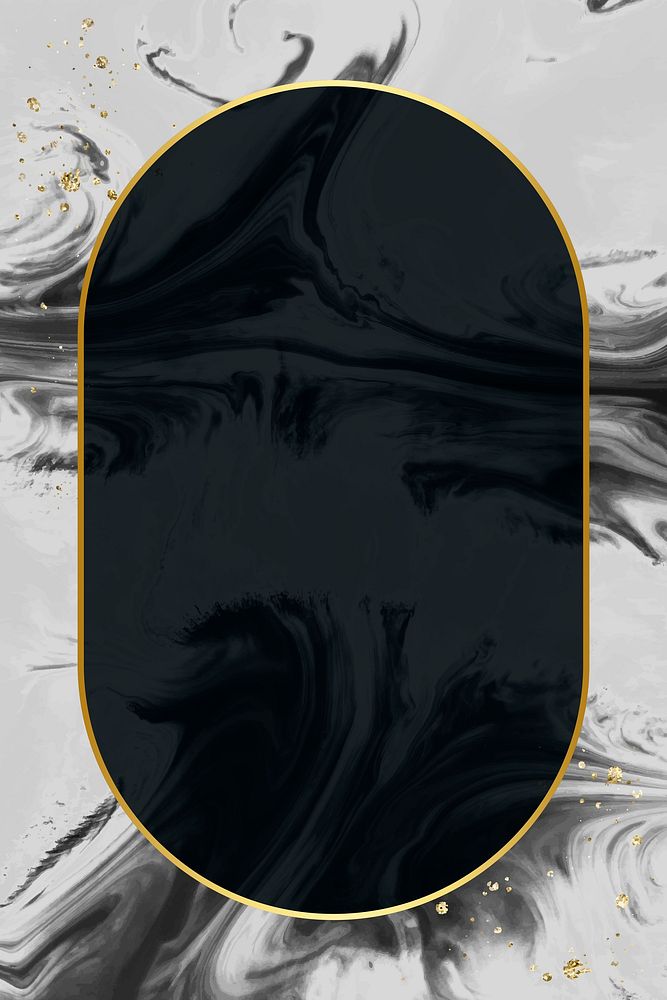 Ellipse gold frame on abstract black watercolor vector