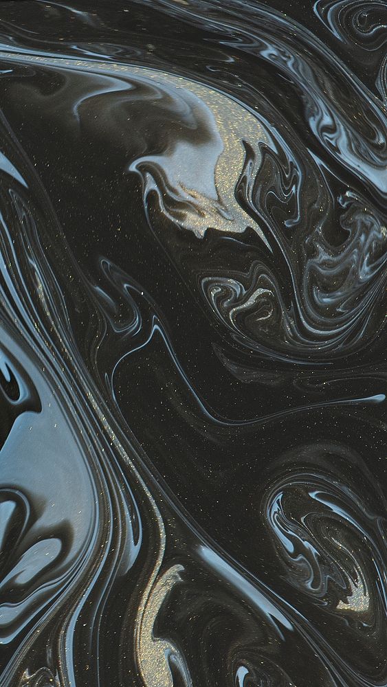 Abstract black watercolor and gold glitter phone background
