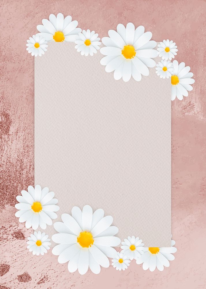 White daisy flower frame on pink background template illustration
