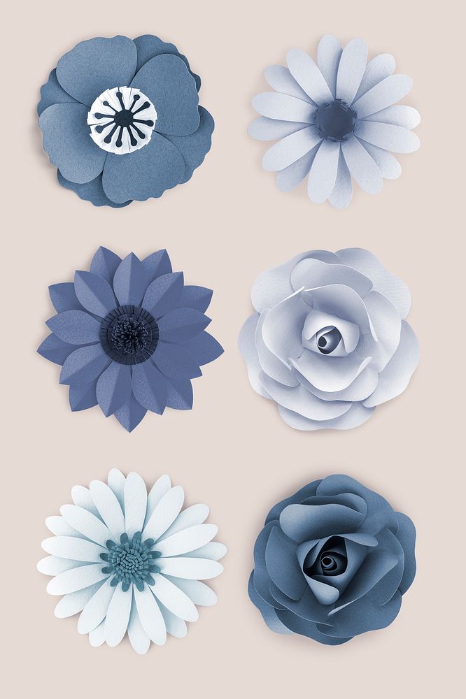 Variety of blue and white paper craft flower set
