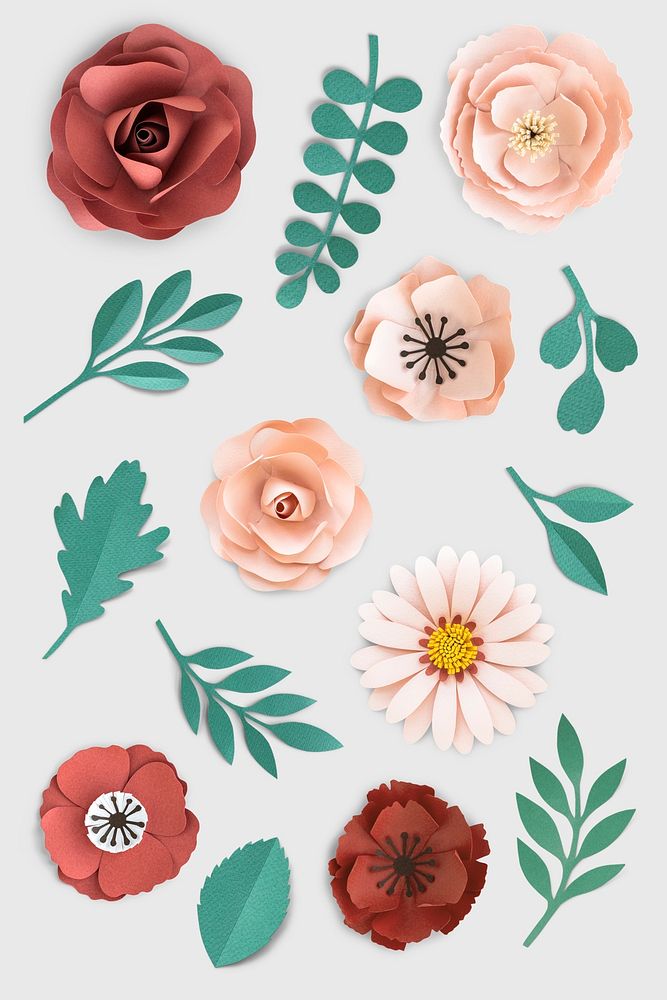 Flowers and leaves paper craft background