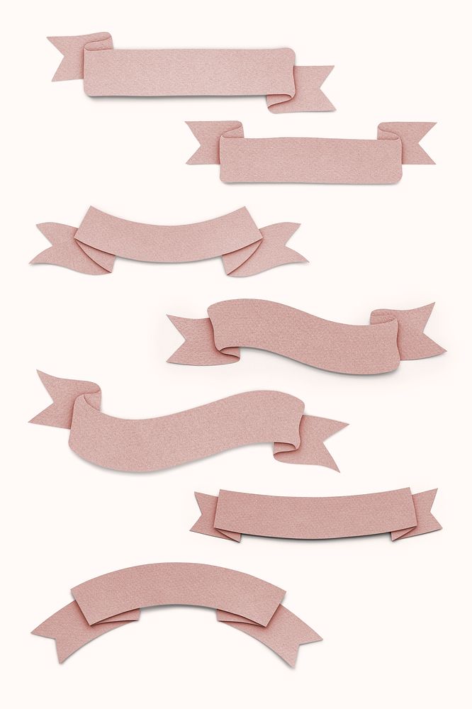 Pink ribbon paper craft banner mockups set