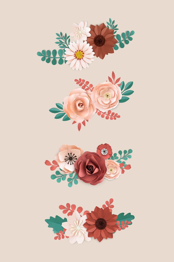 Red floral design elements on beige background