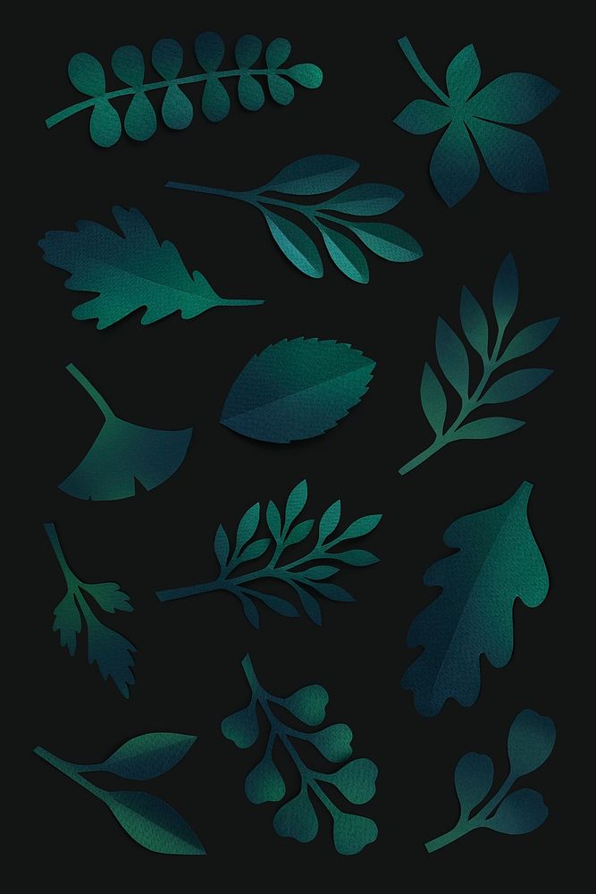Green paper craft leaf pattern on black  background
