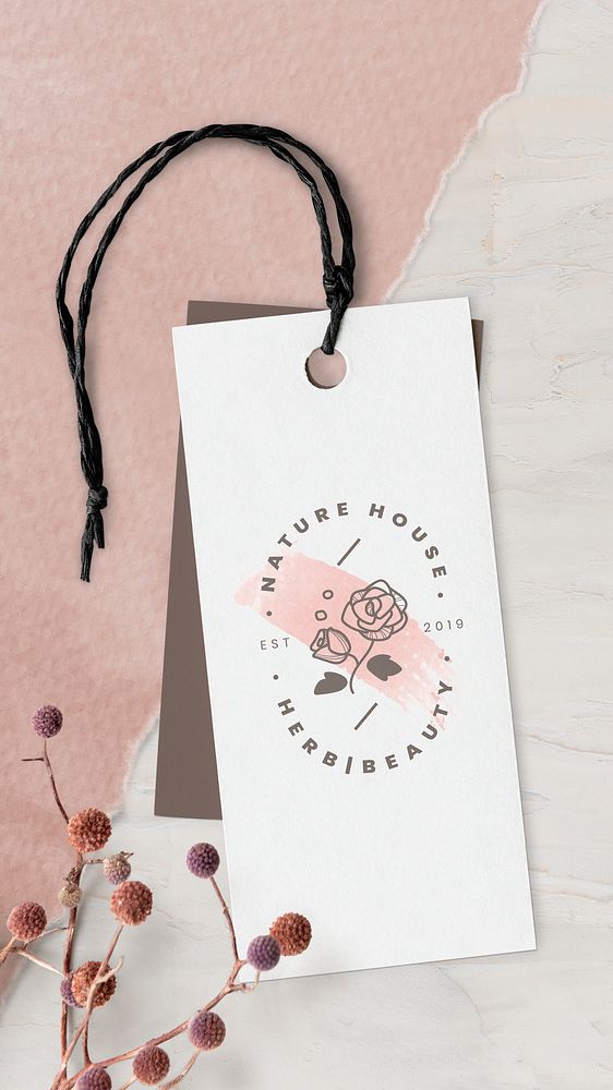 Pink floral design label mockup