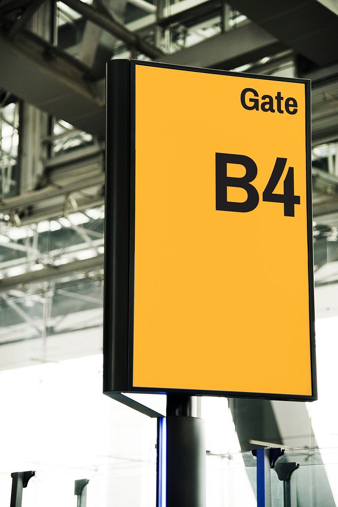Yellow gate signboard mockup at the airport