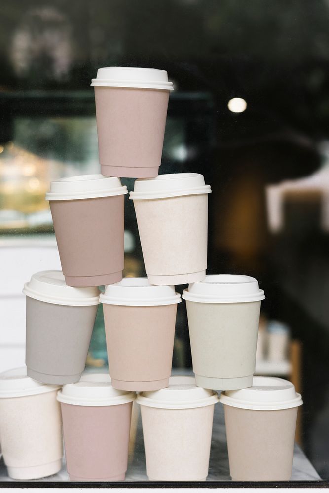 Stacked paper coffee cups mockup
