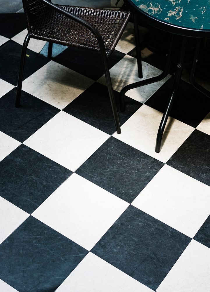 Coffee shop with a retro black and white checkered floor