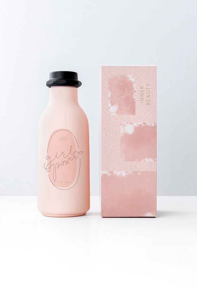 Pink body lotion bottle mockup design