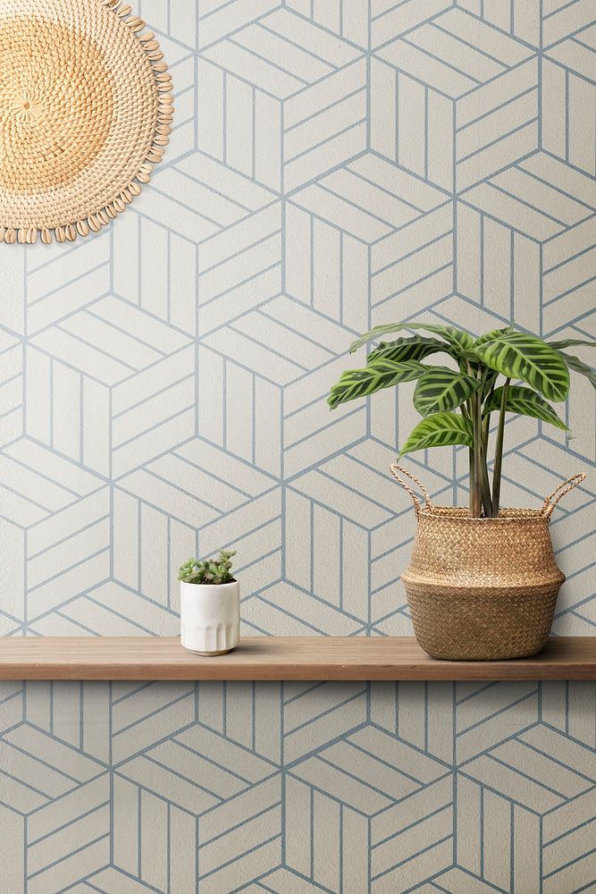 Patterned wall mockup psd with shelf