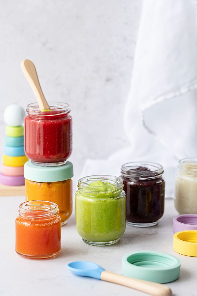 Homemade vegetable puree organic baby food jars