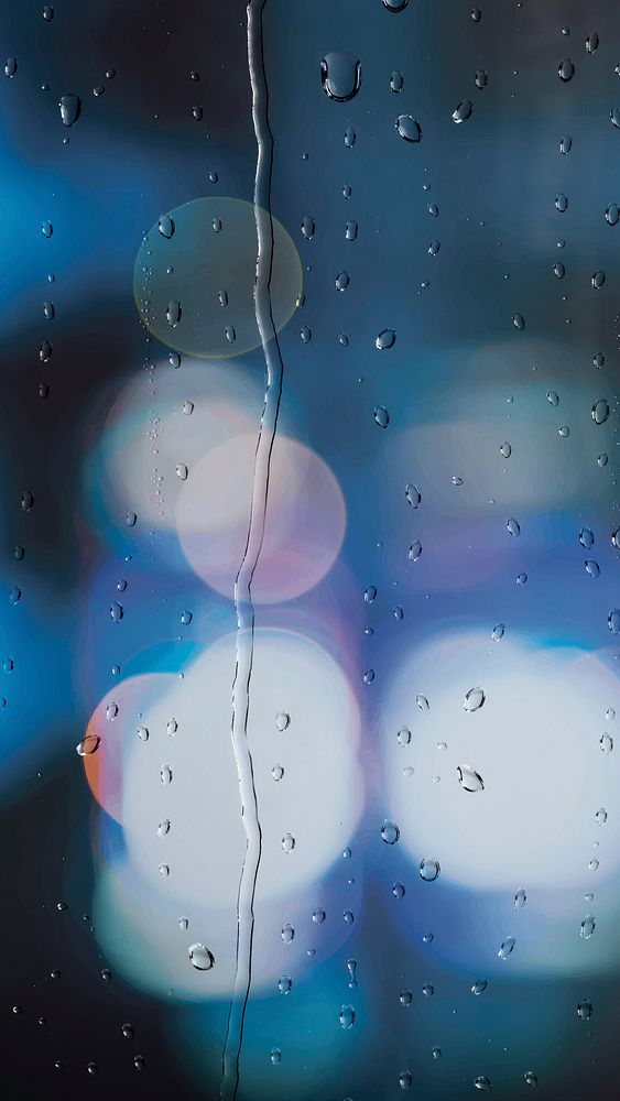 Aesthetic iPhone wallpaper, water texture, rainy window with bokeh light