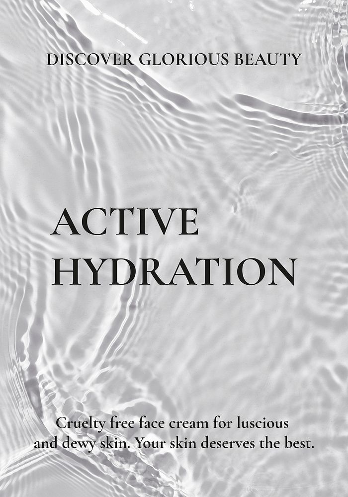 Skincare poster template, psd water background, active hydration text