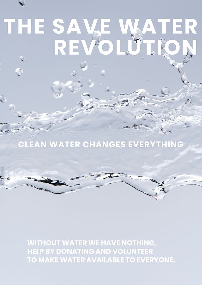 Water conservation poster template, psd water background, the save water revolution text