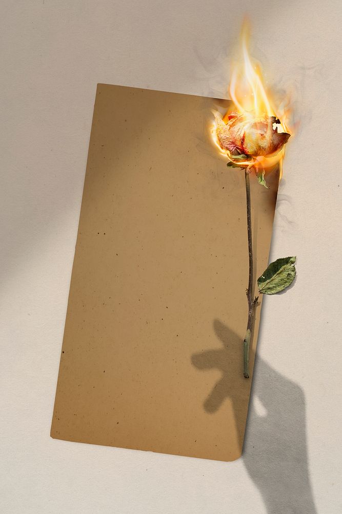 Blank kraft paper, rose aesthetic burning flame effect with design space