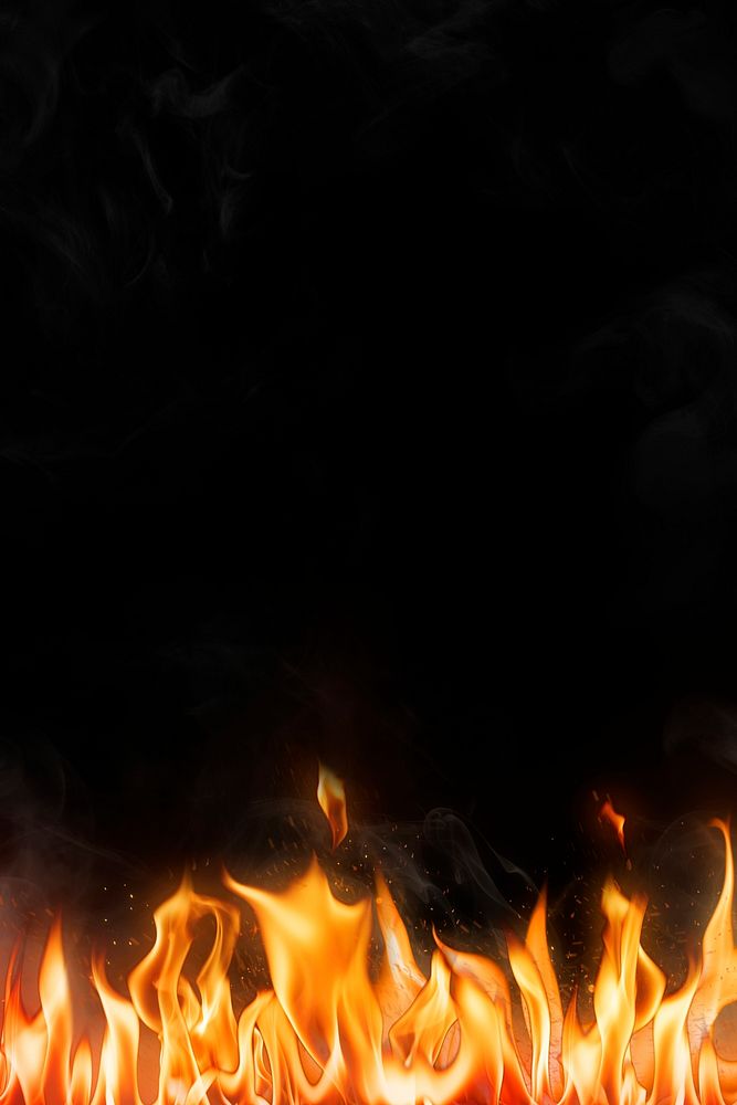Flame border background, black realistic fire image psd