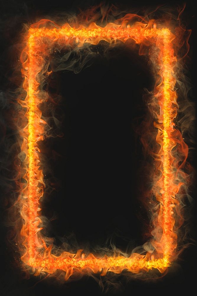 Flame frame, rectangle shape, realistic burning fire psd