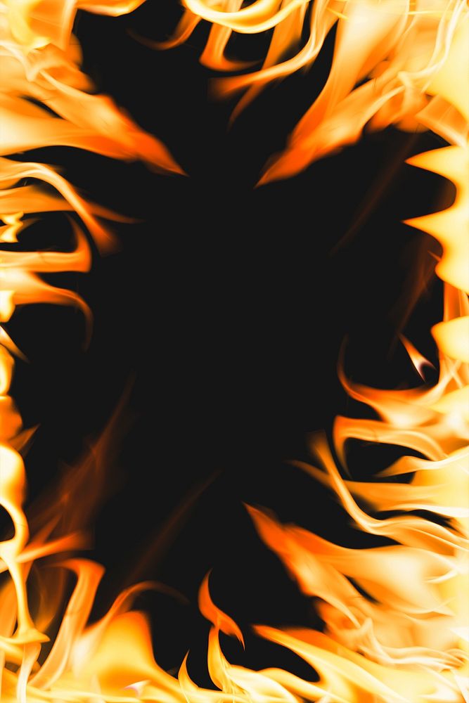 Blazing flame background, orange frame realistic fire image psd