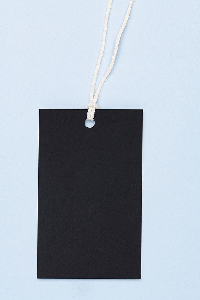 Blank black label tag, business branding, flat lay design