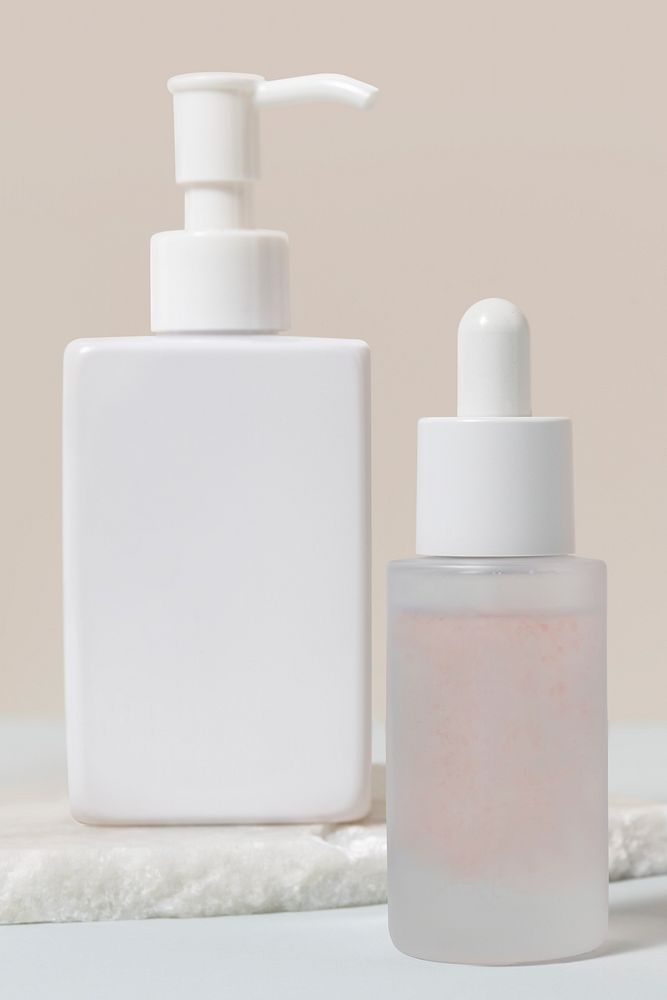 Skincare bottle, dropper and pump bottle, beauty product packaging design, business branding