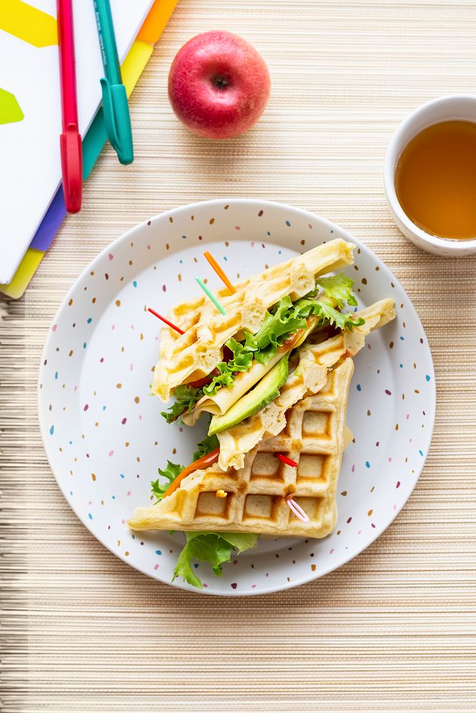 Kids waffle sandwich, healthy breakfast
