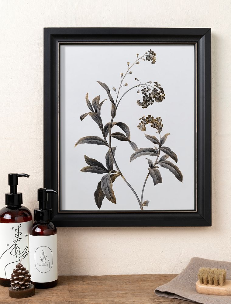 Photo frame mockup, botanical illustration, psd modern home decor