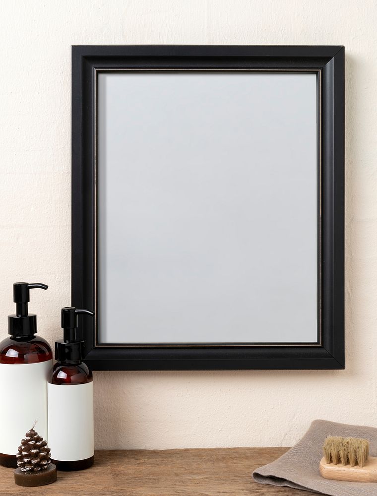Black frame, sustainable style bathroom interior decor