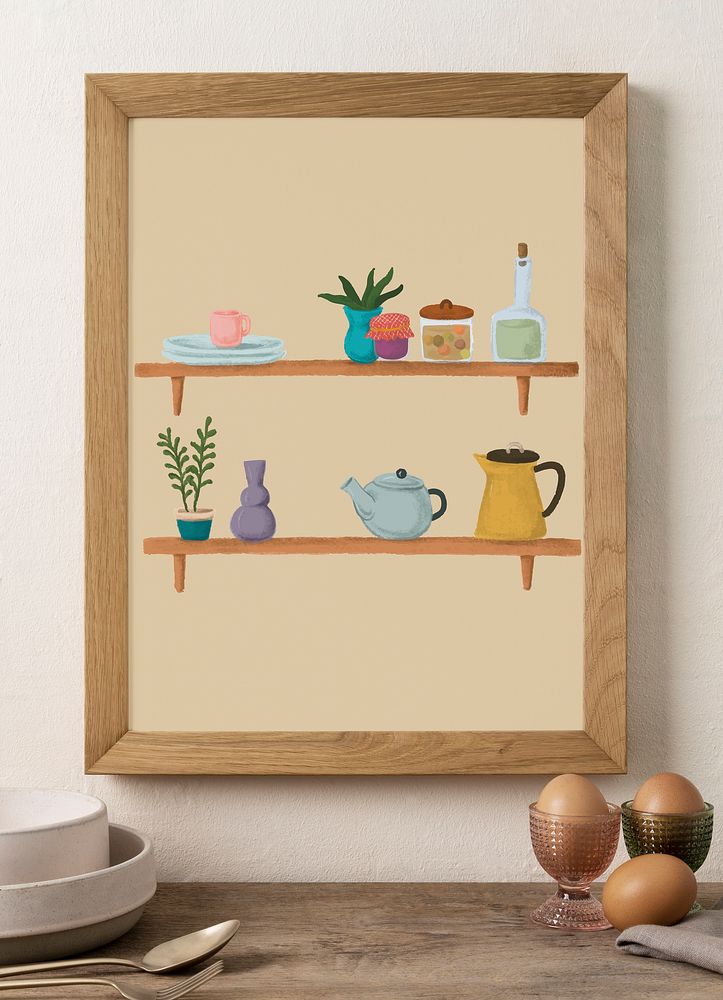 Frame mockup, lifestyle illustration in the dining room, psd design