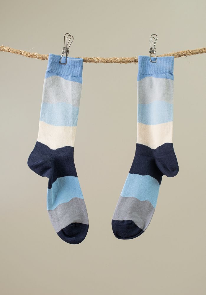 Blue socks, striped patterned, realistic design