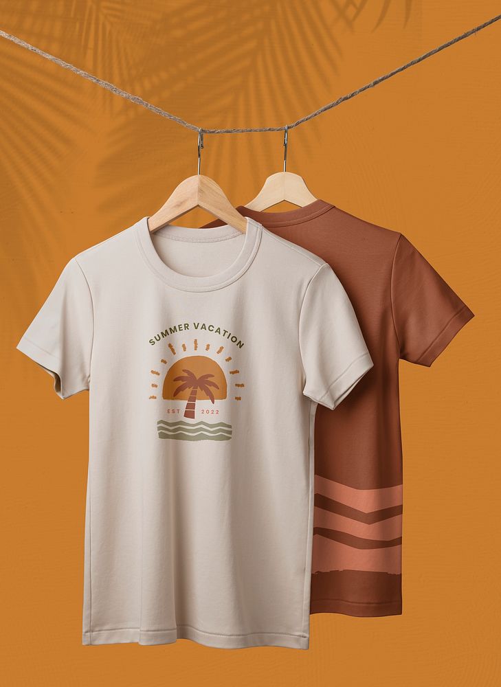 Beige t-shirt mockup, simple apparel with summer quote in unisex design psd