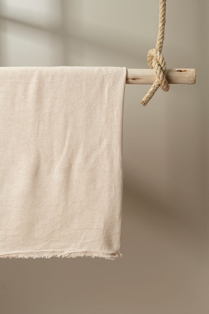 Beige towel, realistic fabric with blank design space