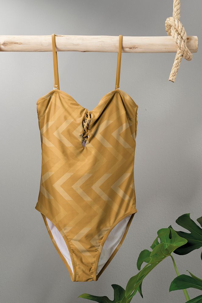 Swimsuit mockup, arrow patterned swimwear, women&rsquo;s summer fashion psd