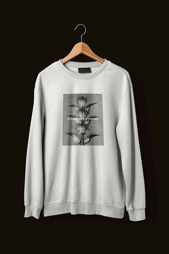 White sweater mockup, winter apparel in floral design psd