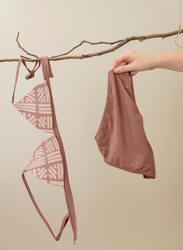 Abstract bikini mockup, women&rsquo;s swimwear in pink design psd
