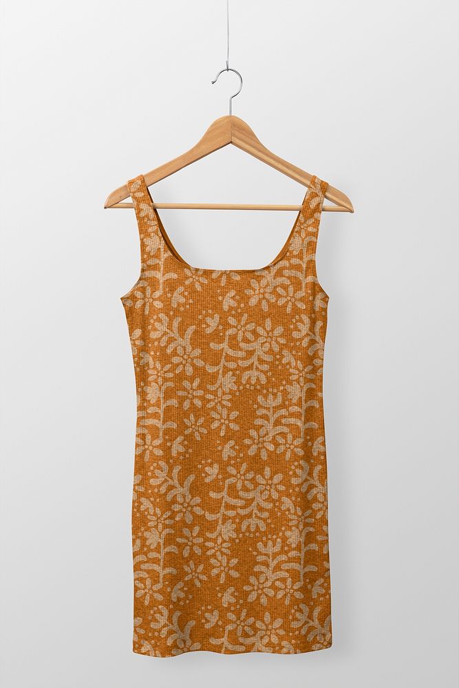 Floral sleeveless dress mockup, women&rsquo;s summer apparel psd