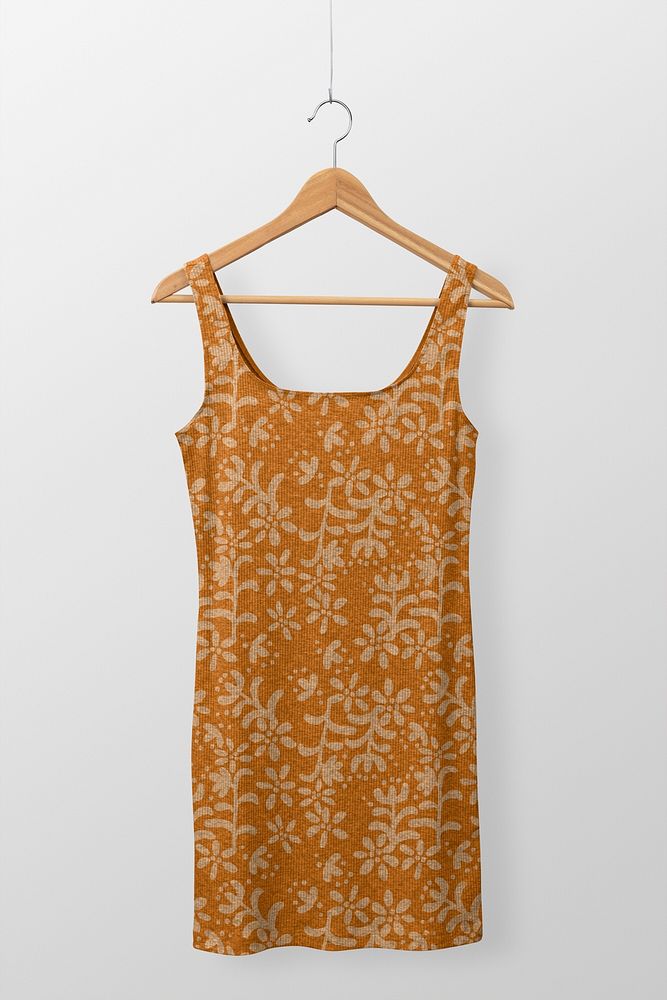 Floral sleeveless dress mockup, women’s summer apparel psd